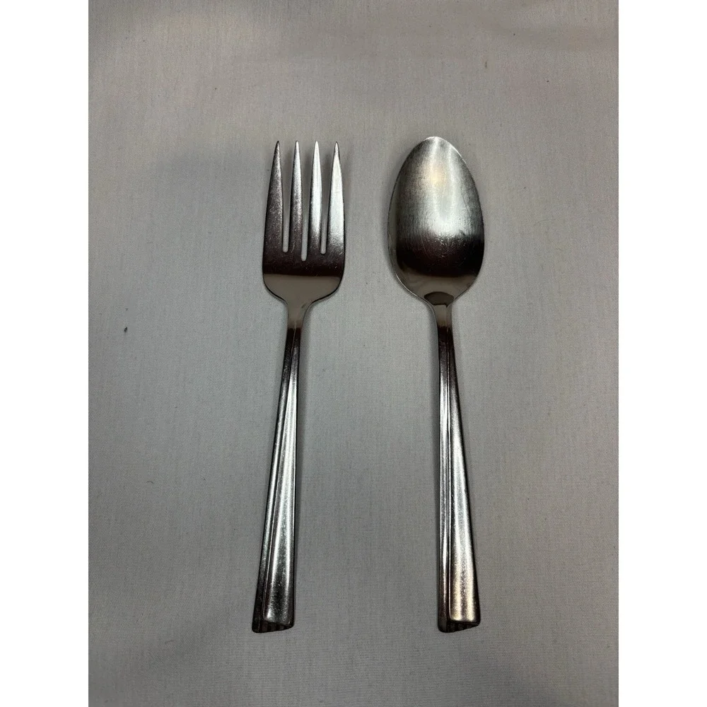 WM Rogers Glossy Stainless Steel Silver Serving Fork & Serving Spoon Set 2pcs